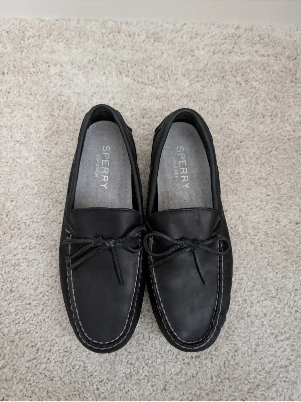 Sperry Black Leather Boat Shoes with Lace Detail